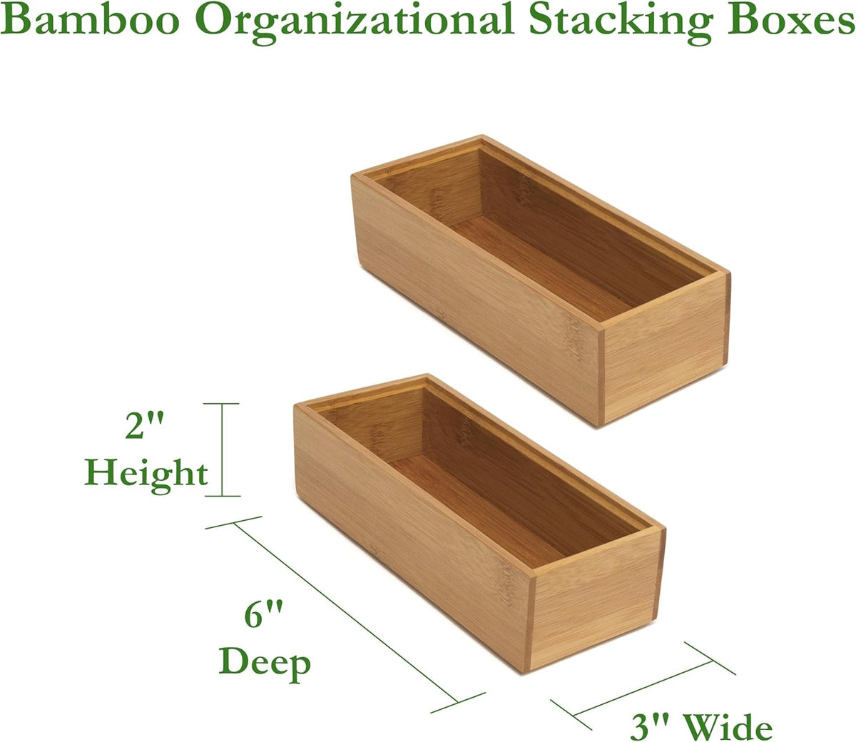 8186S Bamboo Wood Stacking Drawer Organizer Box, 6" x 15"