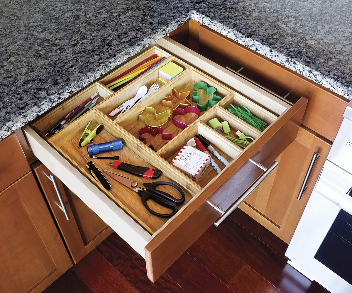 8186S Bamboo Wood Stacking Drawer Organizer Box, 6" x 15"
