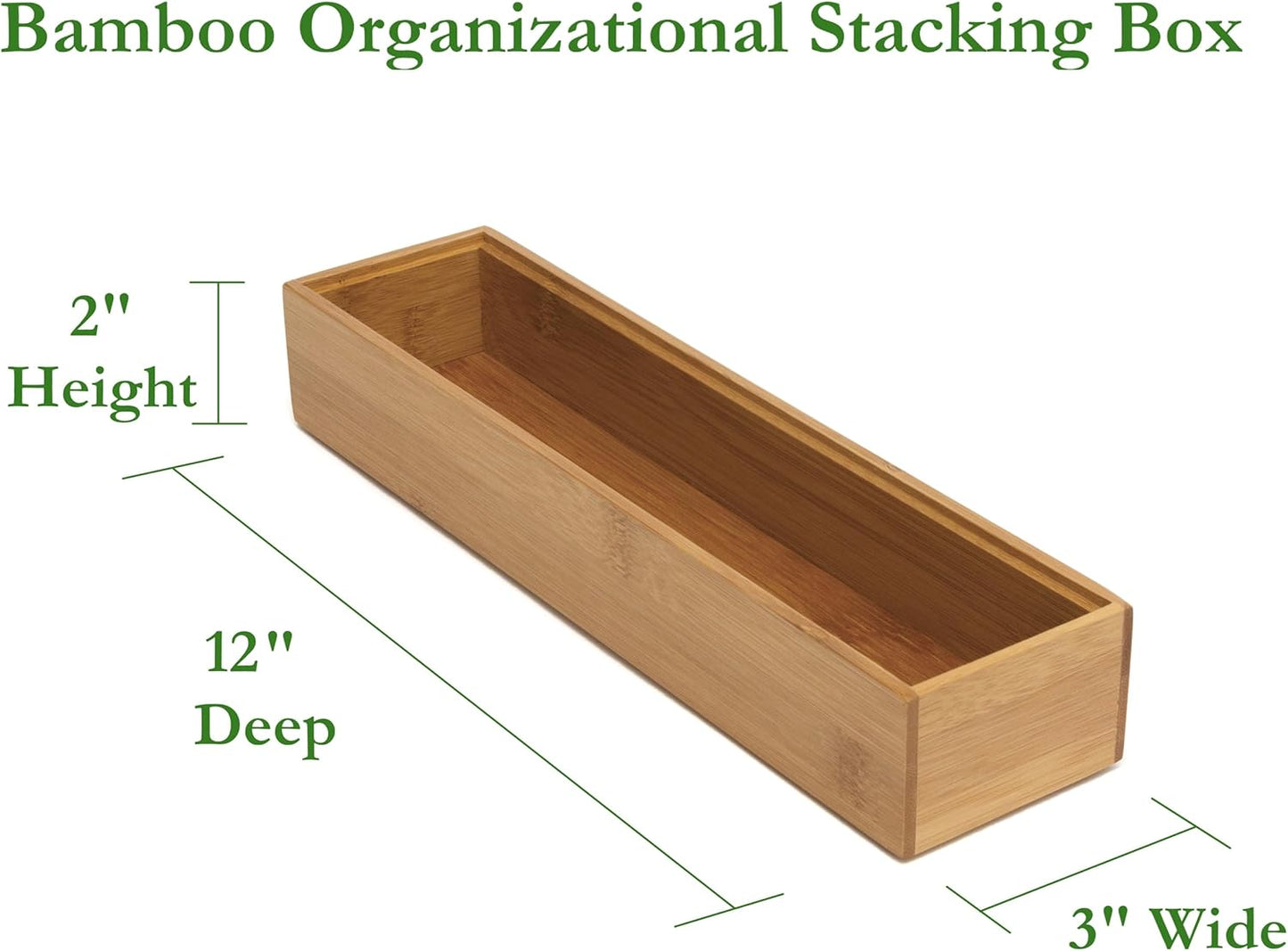 8186S Bamboo Wood Stacking Drawer Organizer Box, 6" x 15"