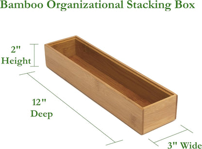 8186S Bamboo Wood Stacking Drawer Organizer Box, 6" x 15"