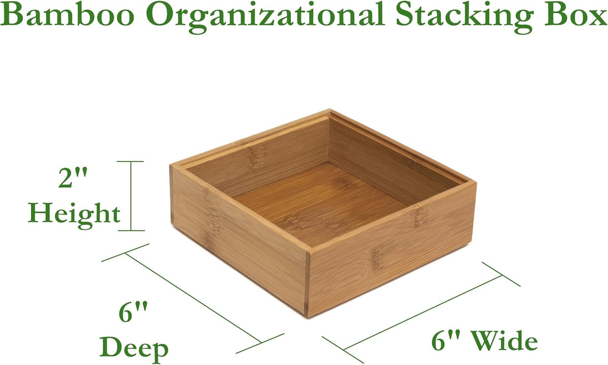 8186S Bamboo Wood Stacking Drawer Organizer Box, 6" x 15"