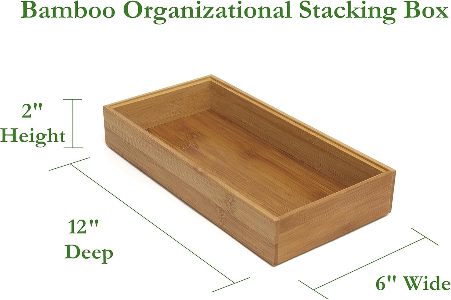 8186S Bamboo Wood Stacking Drawer Organizer Box, 6" x 15"