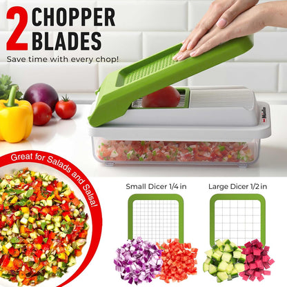Vegetable Chopper Mandoline Slicer, Food Veggie Chopper, Cheese Grater, Onion Vegetable Cutter with Container, Dicer, Kitchen Gadgets & Essentials, White Sand/Grey