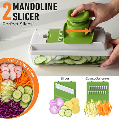 Vegetable Chopper Mandoline Slicer, Food Veggie Chopper, Cheese Grater, Onion Vegetable Cutter with Container, Dicer, Kitchen Gadgets & Essentials, White Sand/Grey