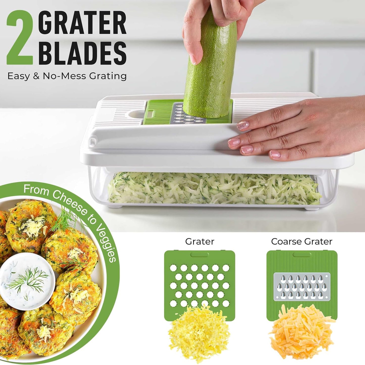 Vegetable Chopper Mandoline Slicer, Food Veggie Chopper, Cheese Grater, Onion Vegetable Cutter with Container, Dicer, Kitchen Gadgets & Essentials, White Sand/Grey