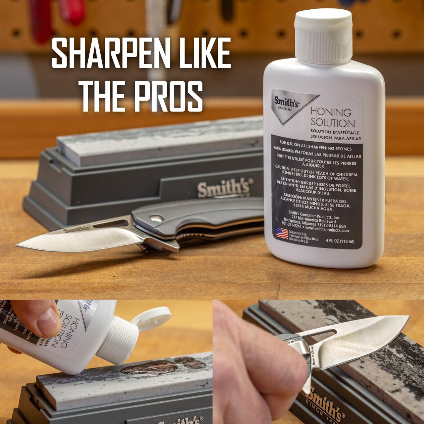 Smith's HON1 Honing Solution - 4oz Bottle - Lubricate Sharpening Stones - Built-In Stone Cleaning Agents & Rust Inhibitors - Oil for Tool & Knife Sharpening Stone - Prevents Clogged Pores