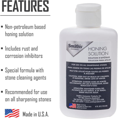 Smith's HON1 Honing Solution - 4oz Bottle - Lubricate Sharpening Stones - Built-In Stone Cleaning Agents & Rust Inhibitors - Oil for Tool & Knife Sharpening Stone - Prevents Clogged Pores