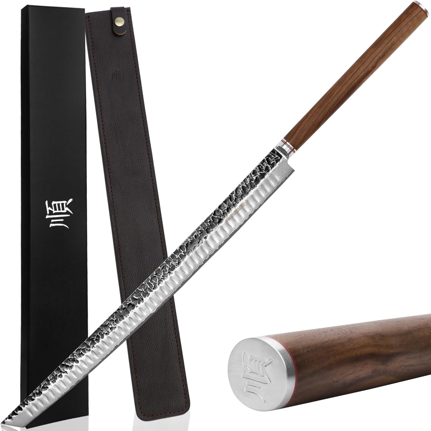 Sakimaru Ultimate Yanagiba Knife - 17 inch (430mm) Sujihiki, Natural Walnut Handle, Leather Sheath, Gift Box