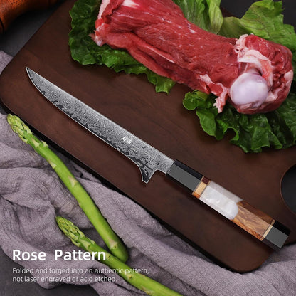 Boning Knife 5.5 Inch, Sharp Trimming & Fillet Knife for Meat, Brisket & Fish, Japanese Style (BLACK-ROSE Series)