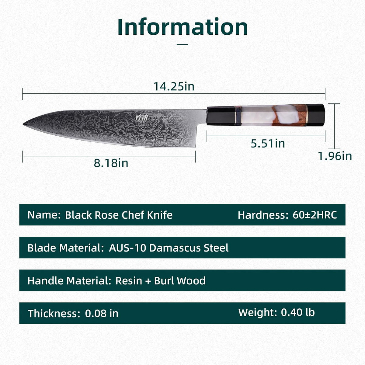 Boning Knife 5.5 Inch, Sharp Trimming & Fillet Knife for Meat, Brisket & Fish, Japanese Style (BLACK-ROSE Series)