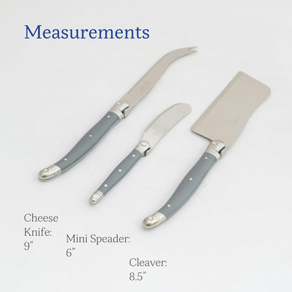 Laguiole 3-Piece Cheese Knife Set, Paris-Colored Handles - Rust-Resistant Stainless Steel - Includes Wooden Tray - Made in France