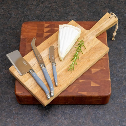 Laguiole 3-Piece Cheese Knife Set, Paris-Colored Handles - Rust-Resistant Stainless Steel - Includes Wooden Tray - Made in France