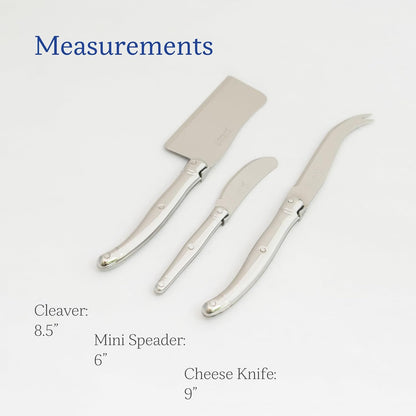 Laguiole 3-Piece Cheese Knife Set, Paris-Colored Handles - Rust-Resistant Stainless Steel - Includes Wooden Tray - Made in France