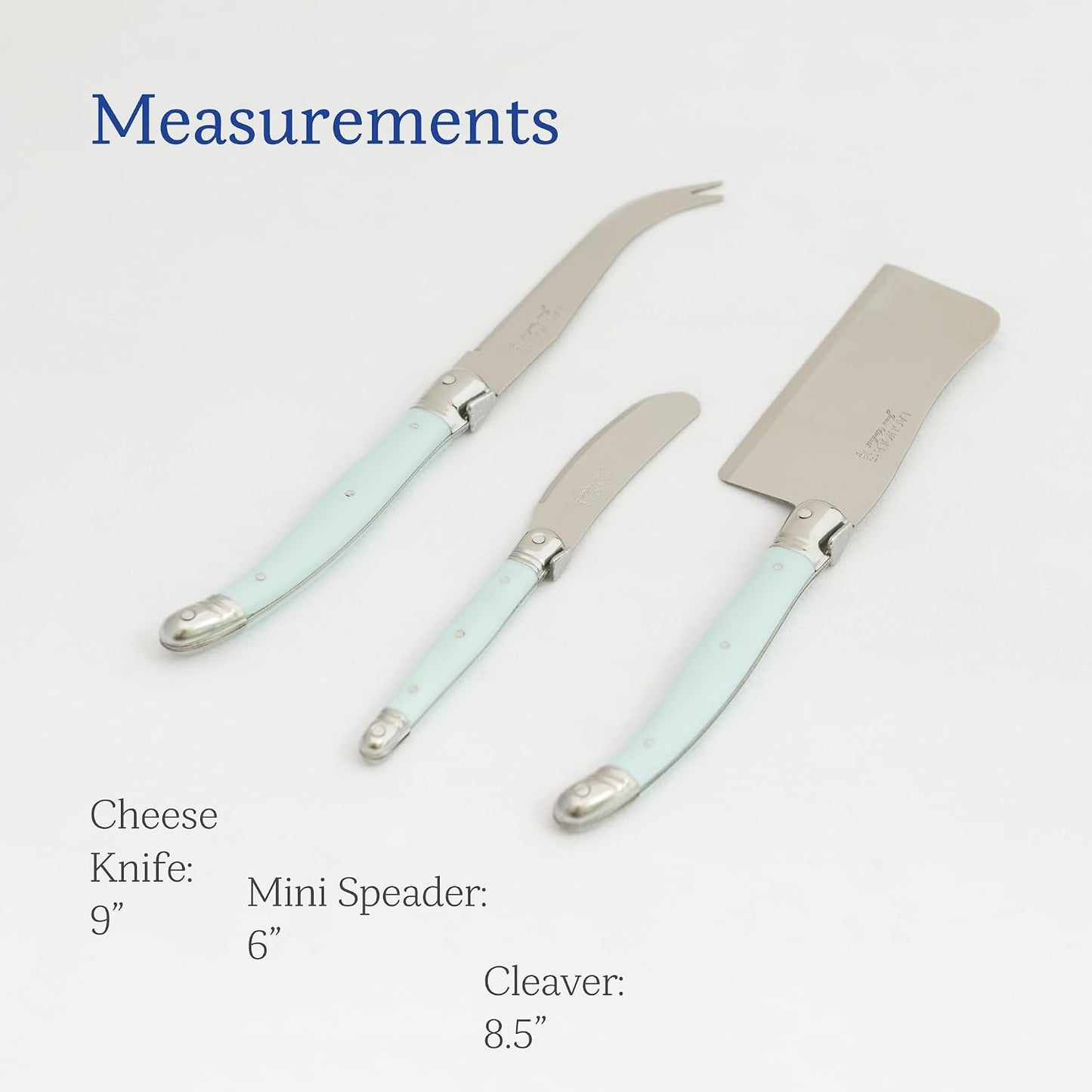 Laguiole 3-Piece Cheese Knife Set, Paris-Colored Handles - Rust-Resistant Stainless Steel - Includes Wooden Tray - Made in France