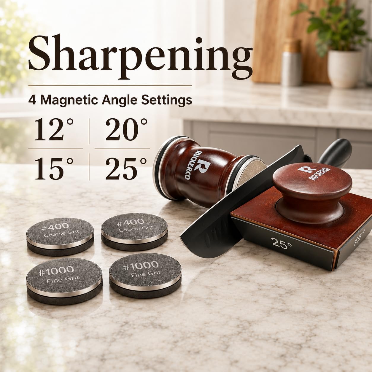 The Original Patented Knife Sharpener Kit, 4 Replaceable Ceramic Grinding Discs,Rolling Knife Sharpener 15& 20& 12& 25 Inclination Angles, Mother's Day, Father's Day,Birthday Give to You Love Most