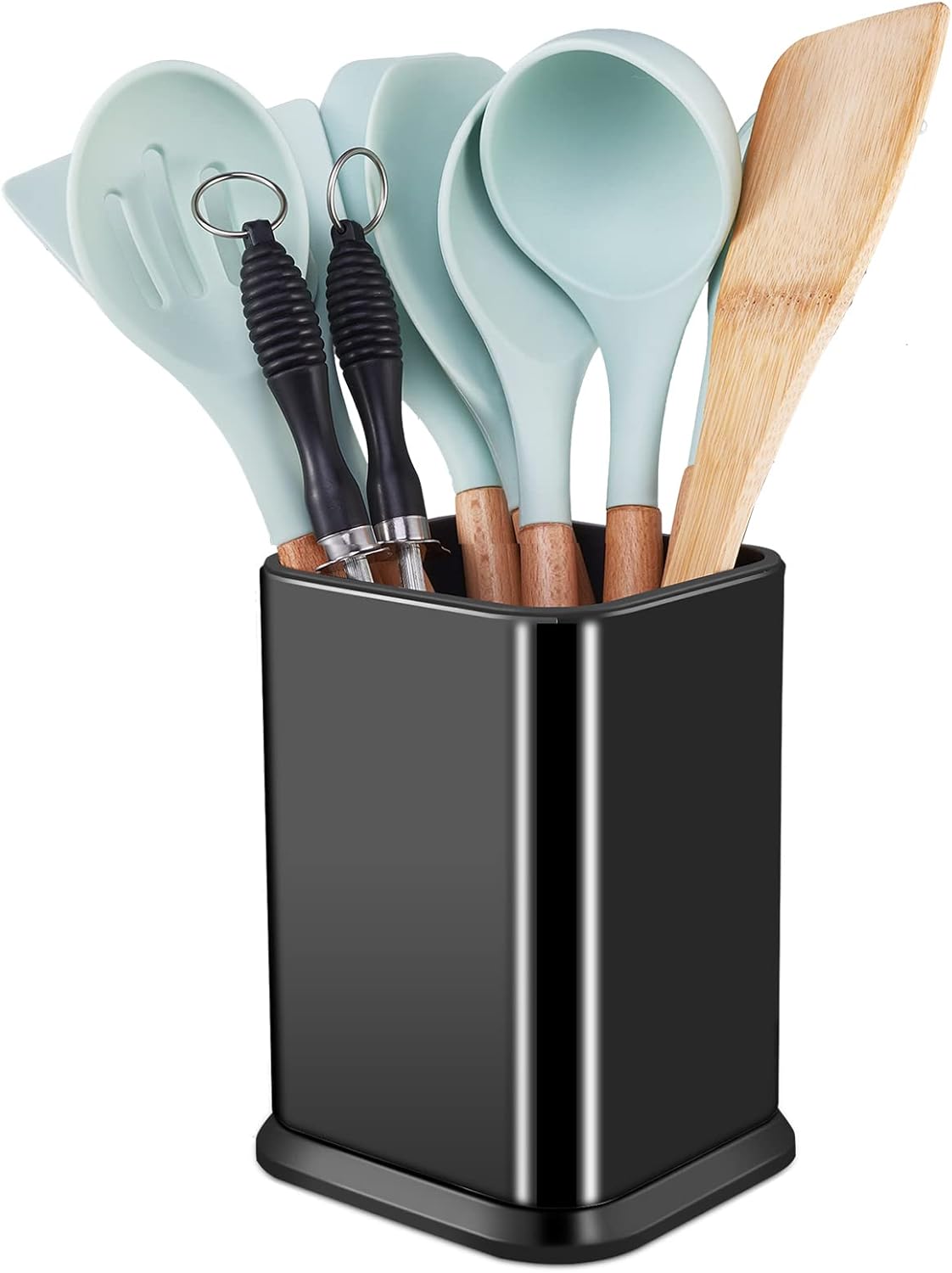 Stainless Steel Kitchen Utensil Holder for Countertop, Spoon Spatula Organizer,Modern Rectangular Large Cooking Utensil Caddy Counter,Utensil Crock Silver