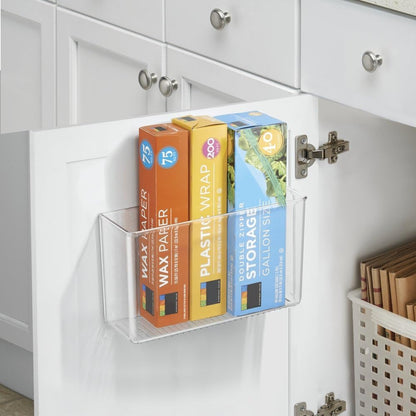 Plastic Adhesive Mount Storage Organizer Container for Kitchen or Pantry Wall Organization - Space Saving Holder for Sandwich Bags, Foil - 11" Wide - Ligne Collection - Clear