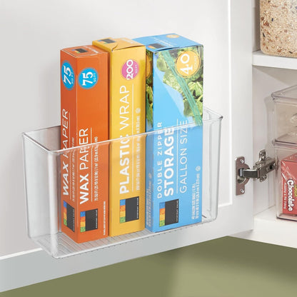 Plastic Adhesive Mount Storage Organizer Container for Kitchen or Pantry Wall Organization - Space Saving Holder for Sandwich Bags, Foil - 11" Wide - Ligne Collection - Clear