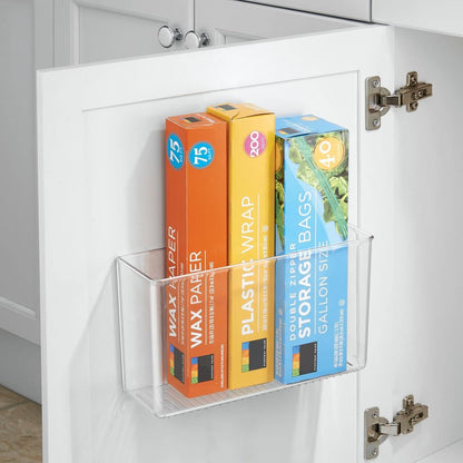 Plastic Adhesive Mount Storage Organizer Container for Kitchen or Pantry Wall Organization - Space Saving Holder for Sandwich Bags, Foil - 11" Wide - Ligne Collection - Clear