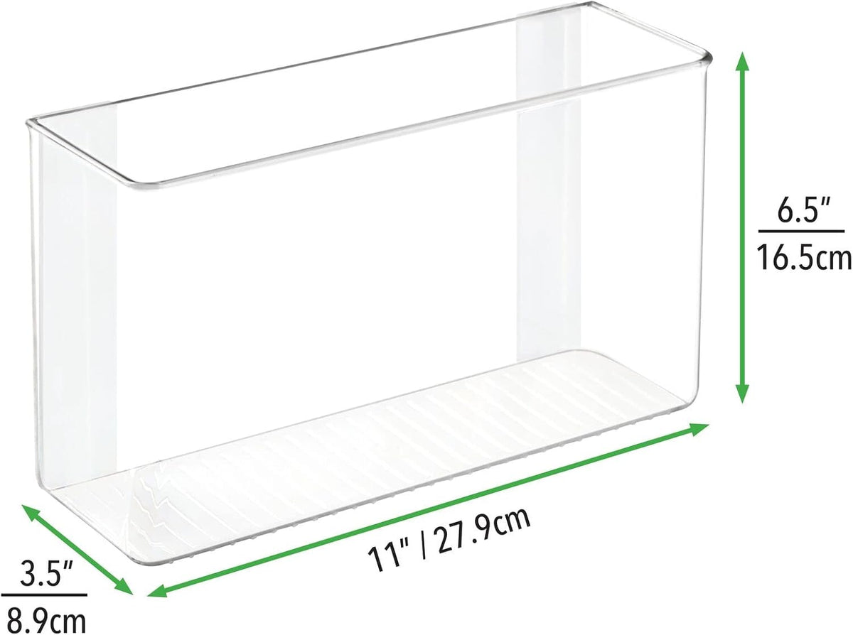 Plastic Adhesive Mount Storage Organizer Container for Kitchen or Pantry Wall Organization - Space Saving Holder for Sandwich Bags, Foil - 11" Wide - Ligne Collection - Clear