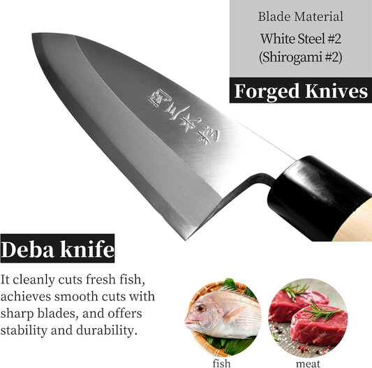 Japanese Deba Knife 5.9" 150mm Left Handed Seki Sanbonsugi Magnolia Handle | High Carbon White Steel Made in Japan