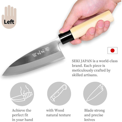Japanese Deba Knife 5.9" 150mm Left Handed Seki Sanbonsugi Magnolia Handle | High Carbon White Steel Made in Japan