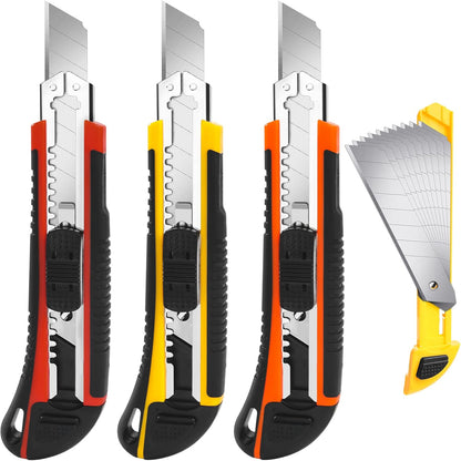 3Pack Box Cutter Retractable, Snap Off Utility Knife, Razor Knife