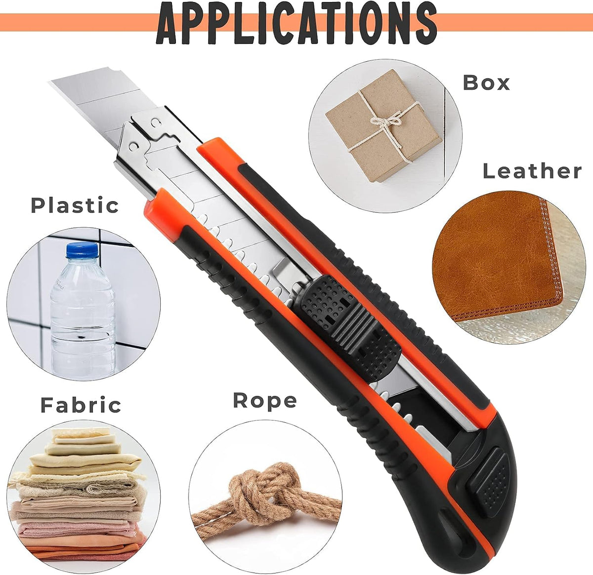 3Pack Box Cutter Retractable, Snap Off Utility Knife, Razor Knife