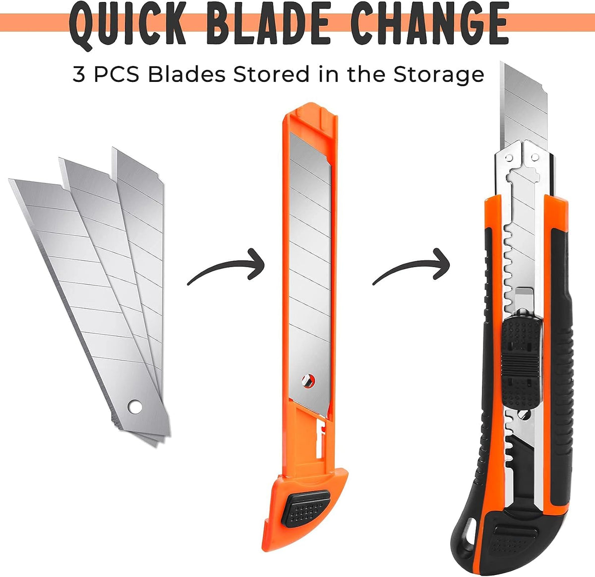 3Pack Box Cutter Retractable, Snap Off Utility Knife, Razor Knife