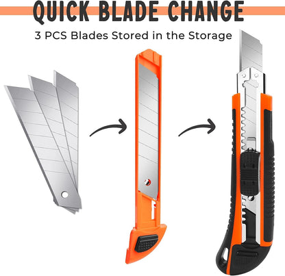 3Pack Box Cutter Retractable, Snap Off Utility Knife, Razor Knife
