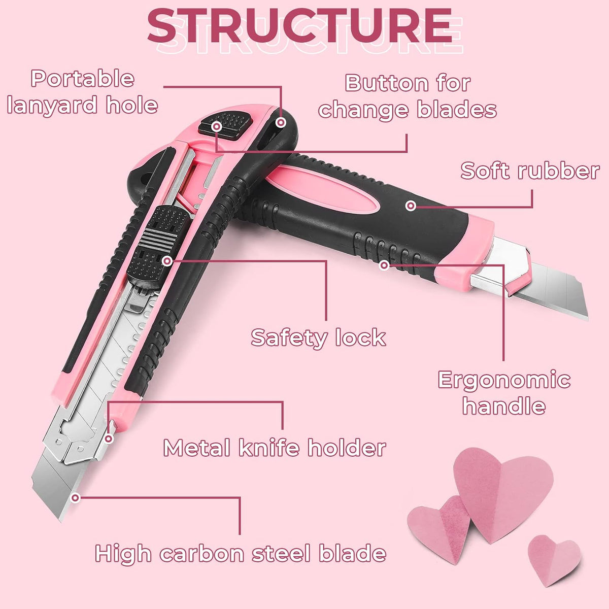 3Pack Box Cutter Retractable, Snap Off Utility Knife, Razor Knife
