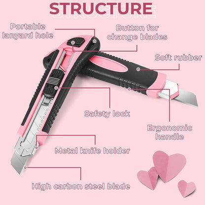 3Pack Box Cutter Retractable, Snap Off Utility Knife, Razor Knife