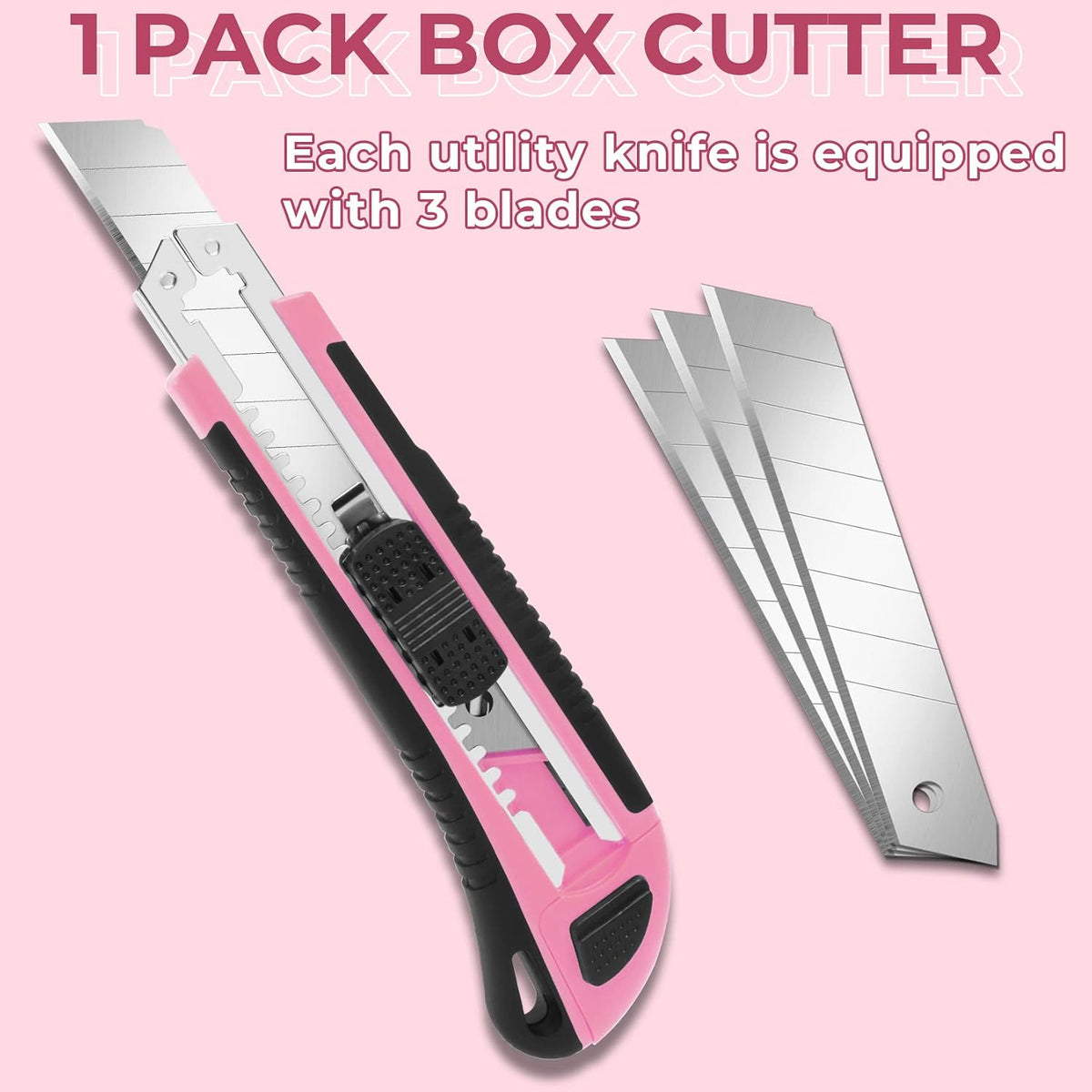 3Pack Box Cutter Retractable, Snap Off Utility Knife, Razor Knife