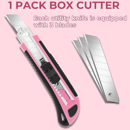 3Pack Box Cutter Retractable, Snap Off Utility Knife, Razor Knife
