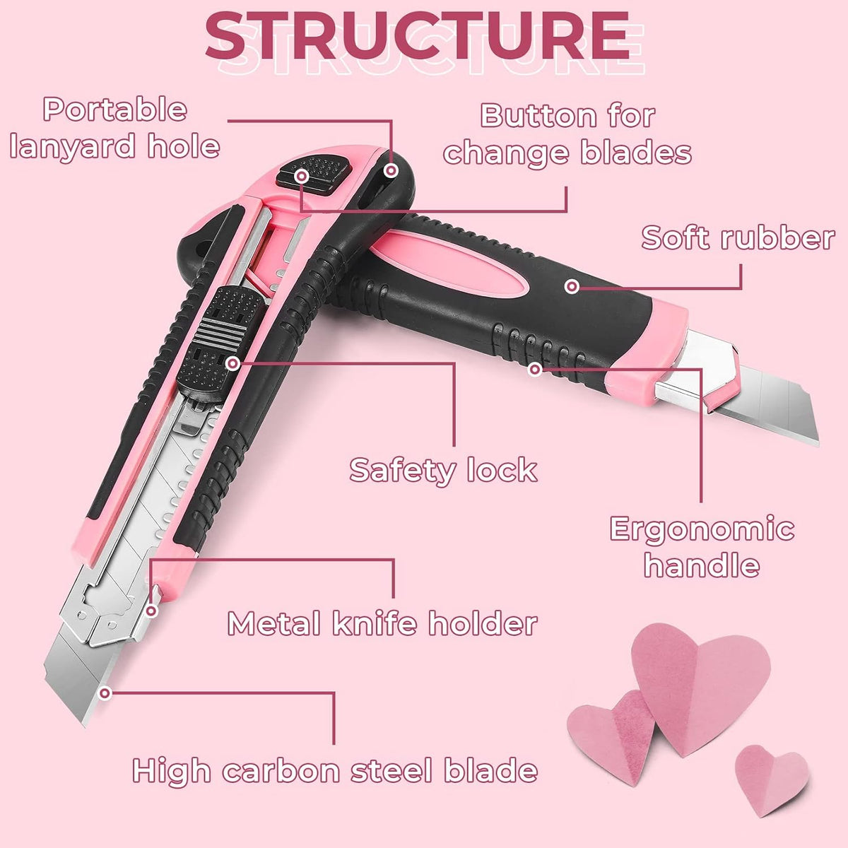 3Pack Box Cutter Retractable, Snap Off Utility Knife, Razor Knife