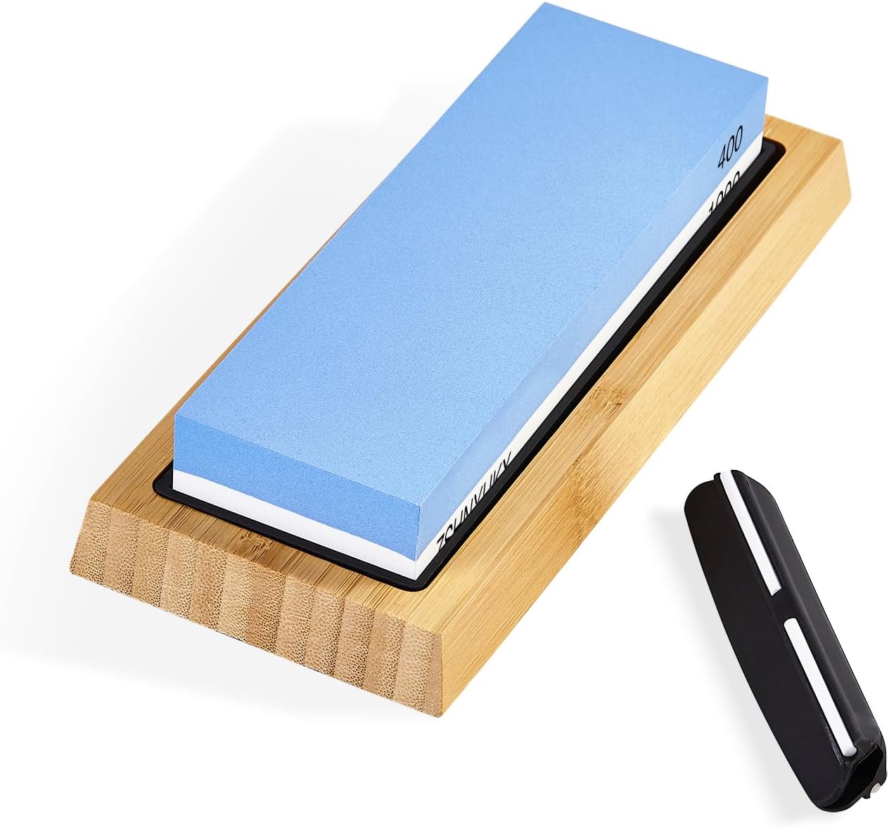 Knife Sharpening Stone 400/1000 Grit, Whetstone 2-in-1 Professional Sharpening Stones for Knives, Sharpener Stone with Non-Slip Bamboo Base, Kitchen Knife Sharpener for Straight & Serrated Edges