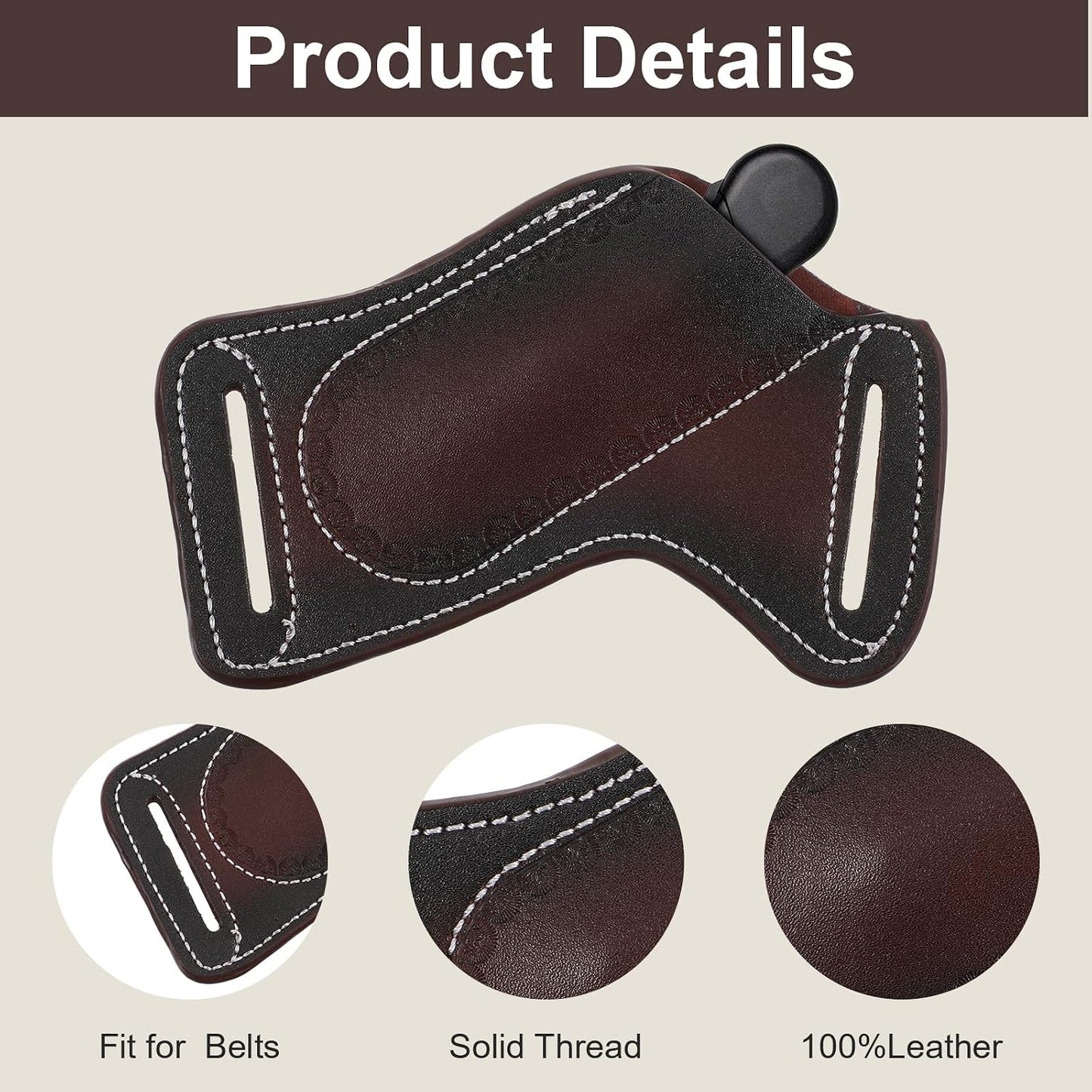 Leather Knife Sheath, Folding Pocket Knife Holder for Belt Compact EDC Leather Sheath for Carrying Folding Knives (Brown)