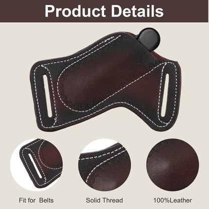 Leather Knife Sheath, Folding Pocket Knife Holder for Belt Compact EDC Leather Sheath for Carrying Folding Knives (Brown)