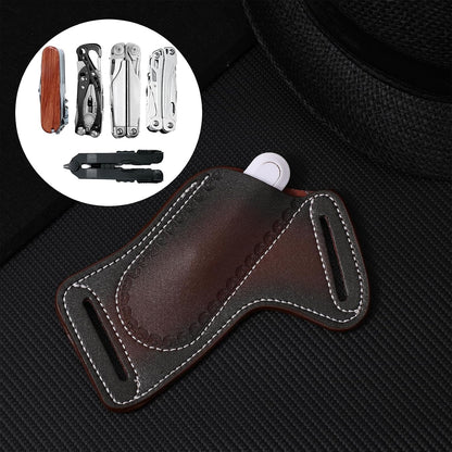 Leather Knife Sheath, Folding Pocket Knife Holder for Belt Compact EDC Leather Sheath for Carrying Folding Knives (Brown)