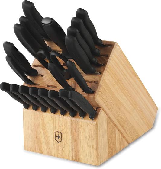 Swiss Classic Knife Block - Kitchen Knife Set with Block for Home Essentials - Includes Chef's Knife, Kitchen Shears & More - Black Handles, 22-Piece Set