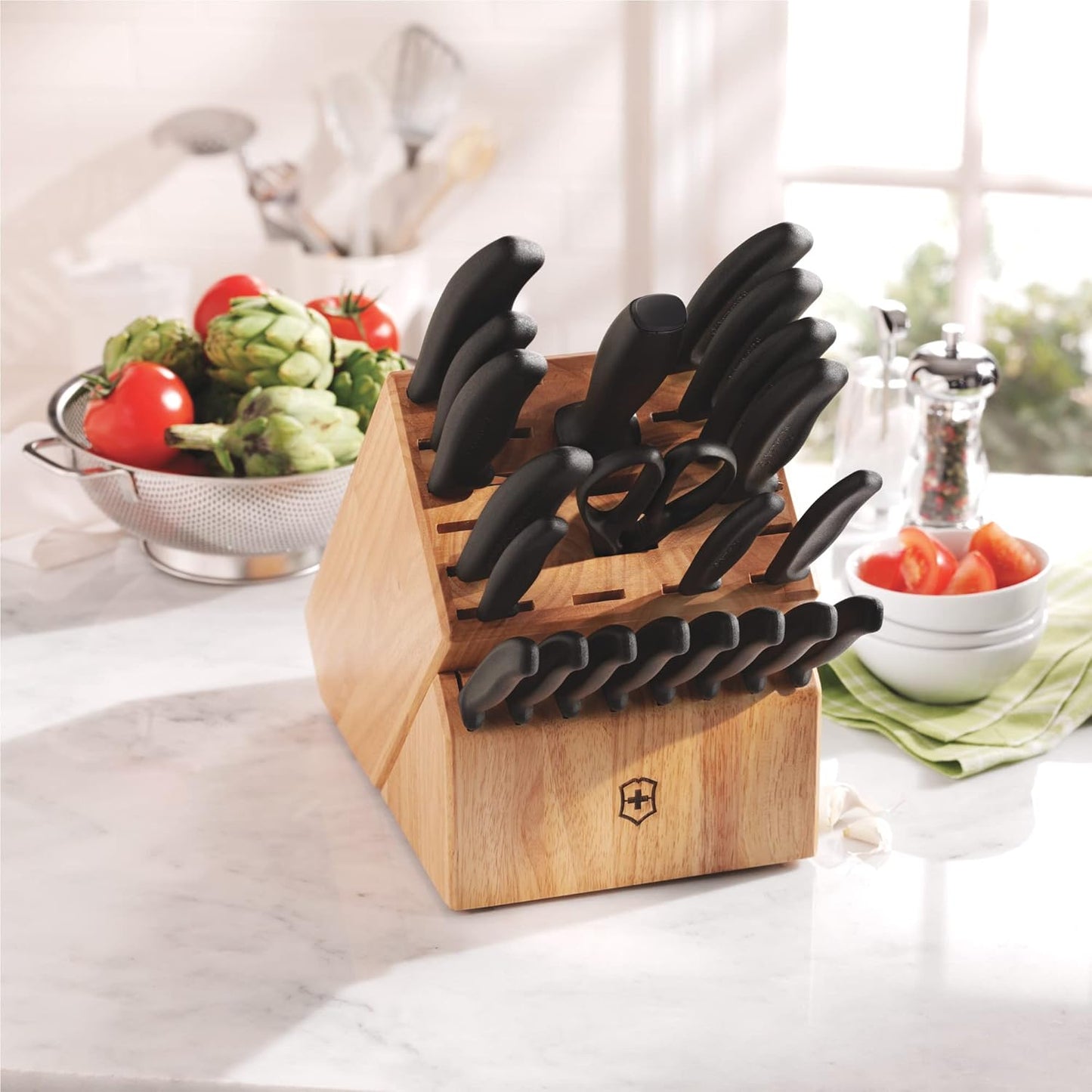 Swiss Classic Knife Block - Kitchen Knife Set with Block for Home Essentials - Includes Chef's Knife, Kitchen Shears & More - Black Handles, 22-Piece Set