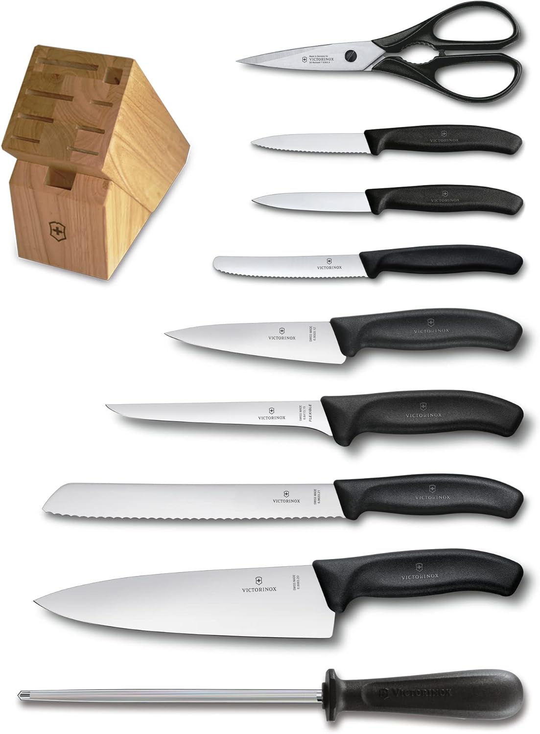 Swiss Classic Knife Block - Kitchen Knife Set with Block for Home Essentials - Includes Chef's Knife, Kitchen Shears & More - Black Handles, 22-Piece Set