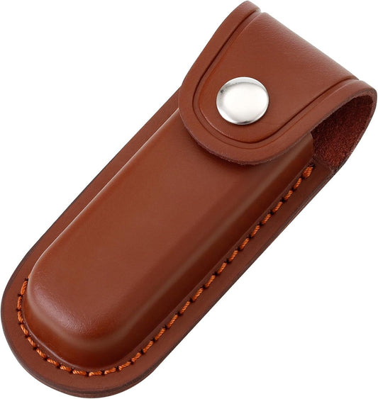 Pocket Knife Sheath, 4" Folding Pocket EDC Knife Case, Portable Pouch Knife Leather Holster with Snap Closure and Belt Loop, Accessory for Outdoor Climbing, Camping, Cycling and Hiking, Brown