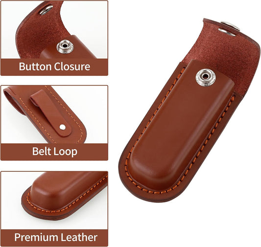 Pocket Knife Sheath, 4" Folding Pocket EDC Knife Case, Portable Pouch Knife Leather Holster with Snap Closure and Belt Loop, Accessory for Outdoor Climbing, Camping, Cycling and Hiking, Brown