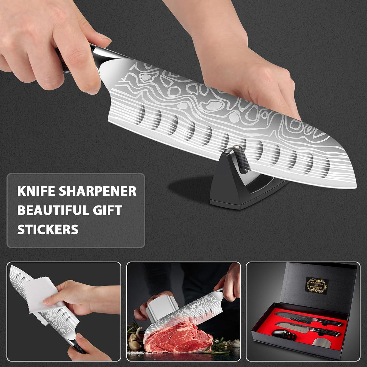 7" Santoku Knife with 5.5inch Santoku Knife, German High Carbon Stainless Steel EN.4116