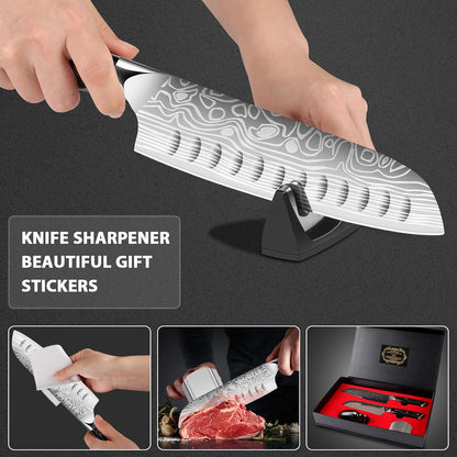7" Santoku Knife with 5.5inch Santoku Knife, German High Carbon Stainless Steel EN.4116