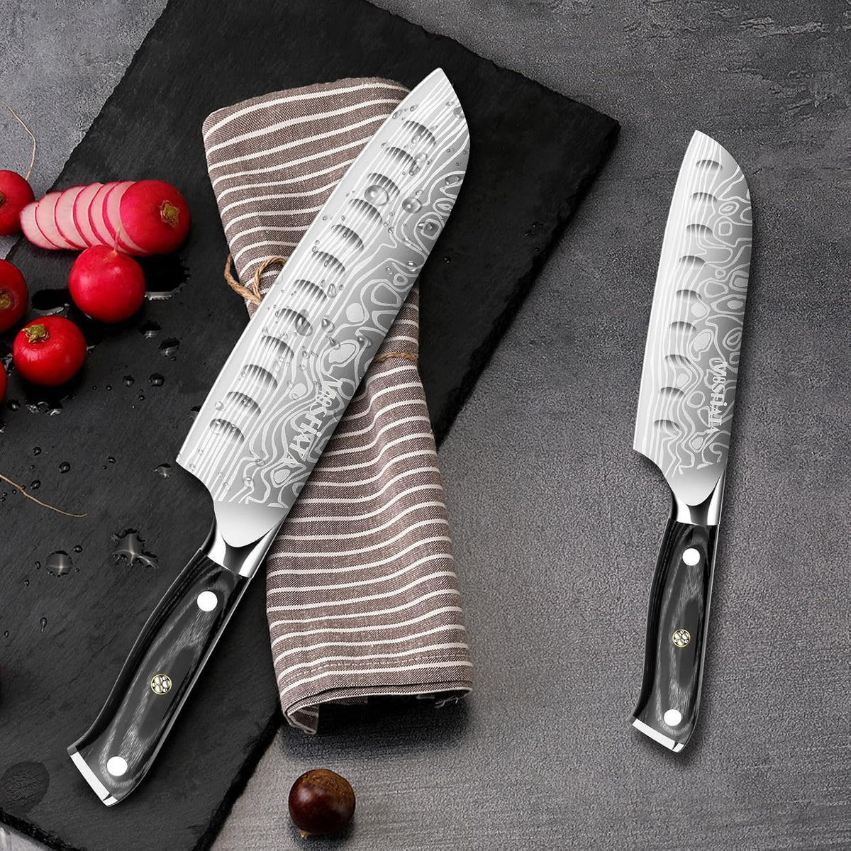 7" Santoku Knife with 5.5inch Santoku Knife, German High Carbon Stainless Steel EN.4116