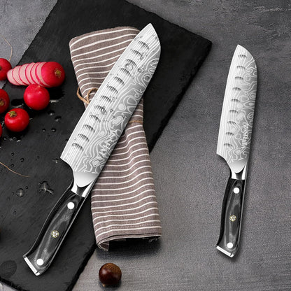 7" Santoku Knife with 5.5inch Santoku Knife, German High Carbon Stainless Steel EN.4116