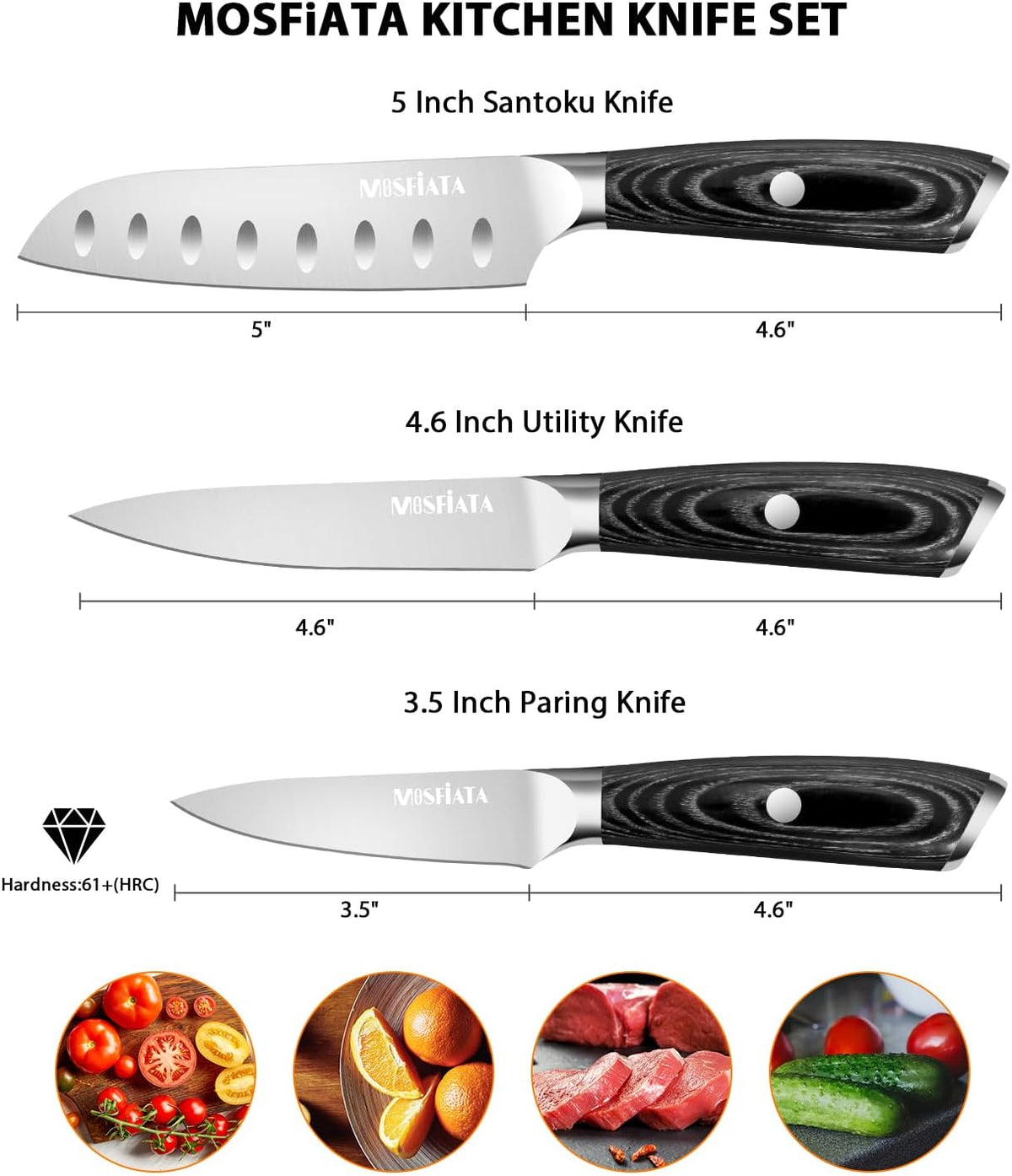 7" Santoku Knife with 5.5inch Santoku Knife, German High Carbon Stainless Steel EN.4116