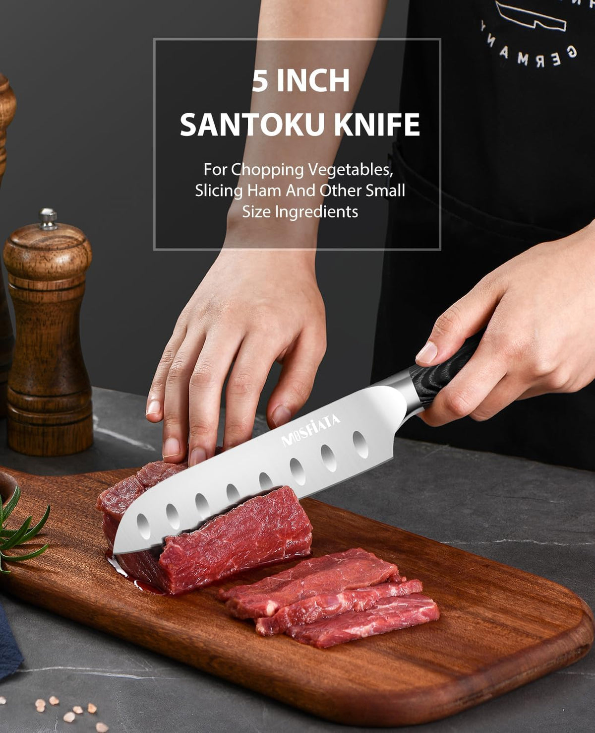 7" Santoku Knife with 5.5inch Santoku Knife, German High Carbon Stainless Steel EN.4116